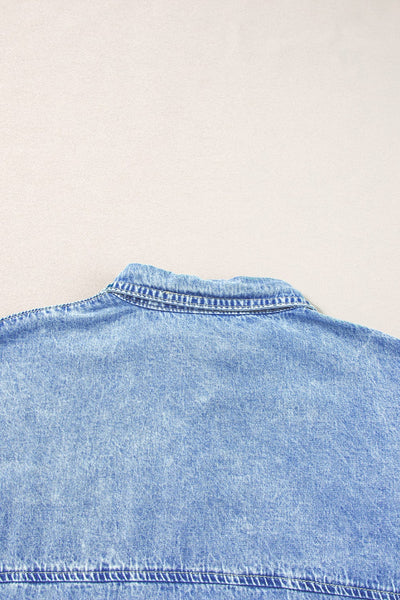 Women's Acid Wash Short Sleeve Denim Shirt Dress with Raw Hem