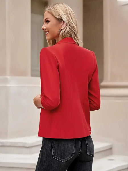Kelly Green 3/4 Ruched Sleeve Tailored Office Blazer with practical styling and dependable silhouette control.