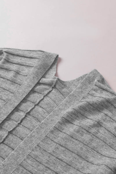 Chic Gray Ribbed Open Front Cardigan for Women - Cozy Knit Layering Essential for Stylish Fall Looks