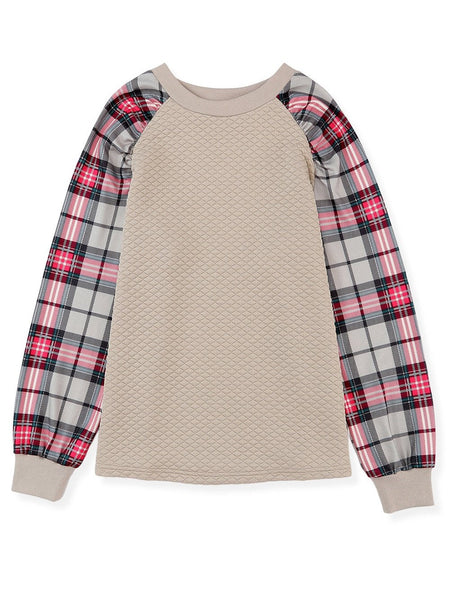 Casual Plaid Splicing Button Decor Long Sleeve Knit Hoodie
