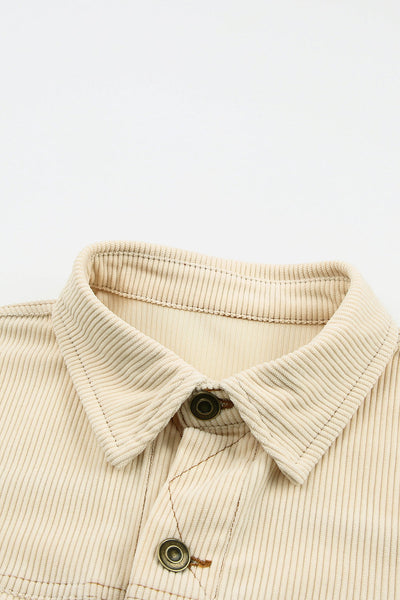 Cozy Women's Color Block Striped Corduroy Jacket with Button-Up Front and Pockets - Perfect Fall Outerwear made for easy styling and wardrobe