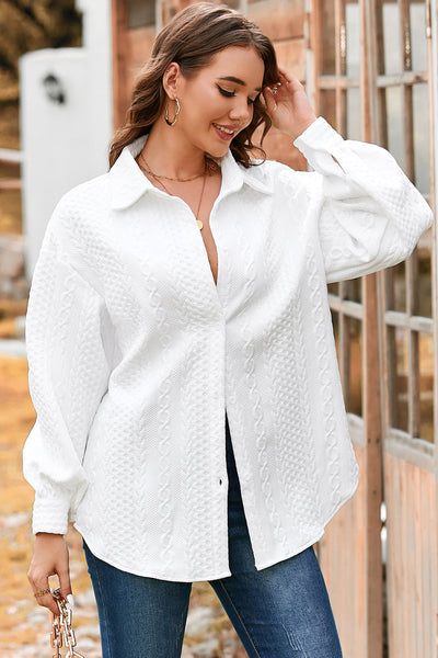 Women's Cable Knit Texture Shirt Jacket in Crisp White
