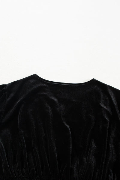 Elegant Black Velvet Long Sleeve Surplice Mini Dress for Women Chic High Waist Fit Perfect for Parties and Events