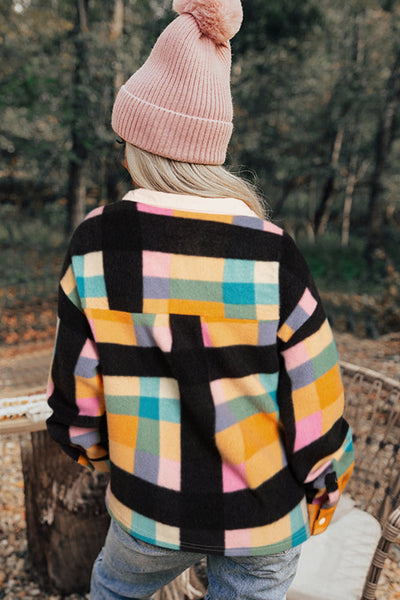 Women's Cozy Black Plaid Sweatshirt with Half Button Collar and Pockets - Casual Style for Everyday Comfort