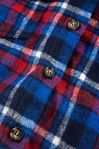 Women's Stylish Navy Blue Plaid Shacket with Flap Pockets - Trendy Button-Up Layering Essential for Fall Outfits