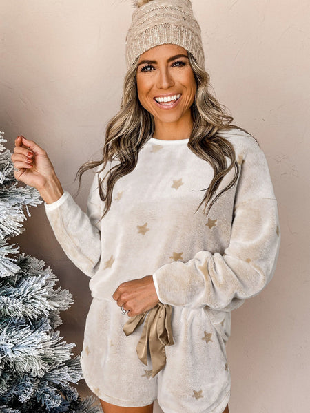Cozy White Starry Plush Lounge Set for Girls