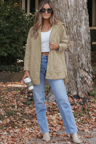 Women's Lightweight Hooded Quilted Coat in Sand Beige
