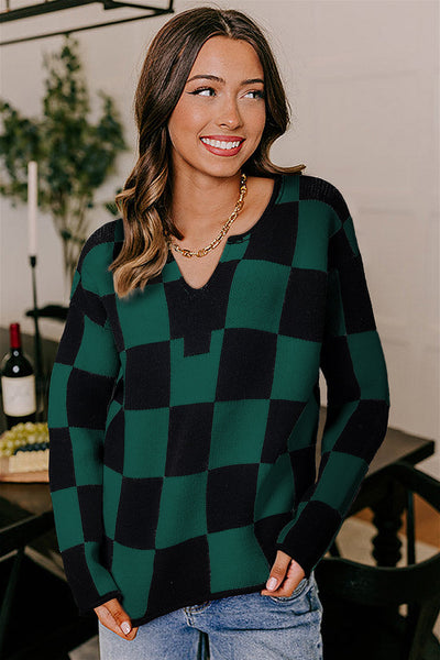 Women's Soft Knit Checked Sweater - Cozy Casual Fit for Fall & Winter Layering in Trendy Colors
