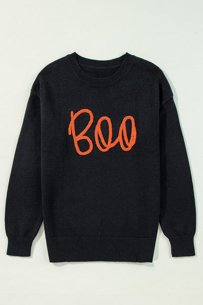 Cozy Women's Black Knitted Sweater with Ribbed Edges & Drop Shoulder - Stylish Pattern for Ultimate Comfort