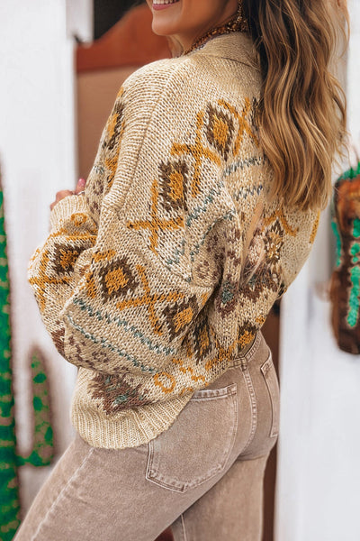 Earthy Tones Boho Chic Women's Western Cardigan Sweater - Cozy Open Front, Relaxed Fit for Effortless Style