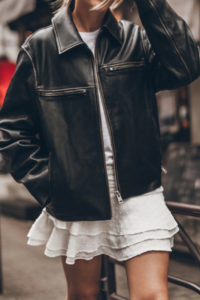 Trendy Women's Black Faux Leather Jacket with Zip Slits and Pockets for Effortless Street Style Fashion