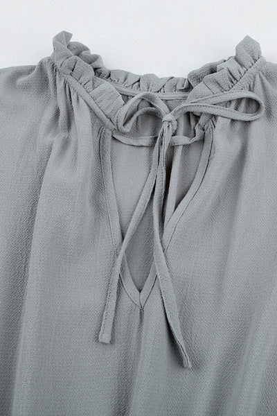 Stylish Women's Gray Long Sleeve Ruffle Tiered Mini Dress with V-Neck Perfect for Casual Outings or Party Events