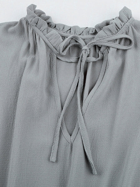 Stylish Pleated V-Neck Dress with Belt and Short Sleeves