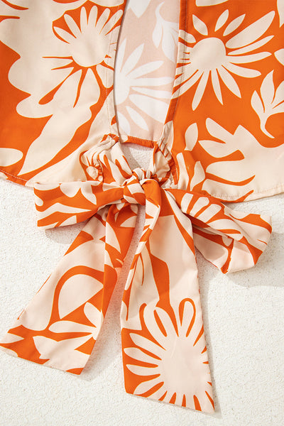Lightweight Women's Orange Floral Blouse - Stylish Short Sleeve Summer Top with Relaxed Fit for Effortless Comfort