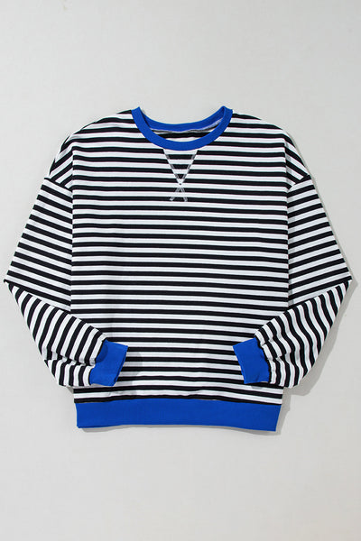 Cozy Women's Black Striped Oversized Sweatshirt with Contrast Trim - Perfect for Casual Days and Effortless Style