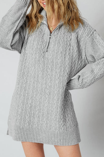 Chic Women's Soft Beige Cable Knit Sweater Dress - Casual Long Sleeve for Effortless Fall Fashion and Comfort