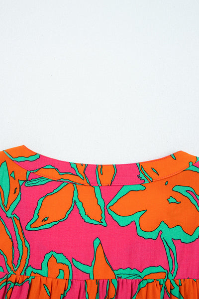 Women's Floral Viscose Button-Up Blouse with Balloon Sleeves