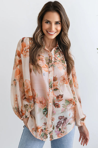 Lightweight Floral Print Blouse for Women - Chic Long Sleeve, Relaxed Fit, Ideal for Spring and Summer Casual Wear