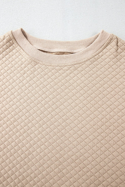 Cozy Women's Parchment Quilted Loungewear Set: Long Sleeve Top & Shorts for Effortless Casual Style