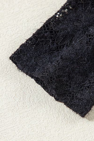 Chic Women's Black Floral Lace High Neck Blouse - Long Sleeve, Elegant Fit for Every Occasion
