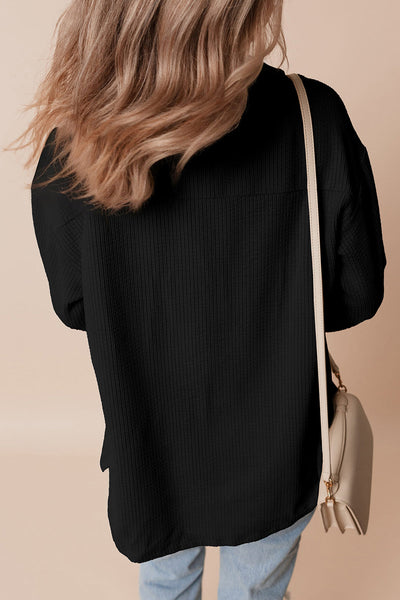 Women's Black Sequin Santa Ribbed Corduroy Shacket