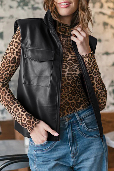 Trendy Black Faux Leather Vest for Women - Chic Layering Essential for Stylish Outfits and Everyday Fashion