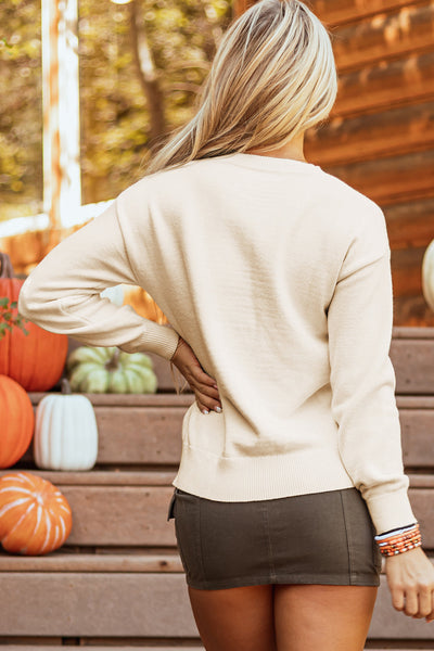 Cozy Women's Apricot Knitted Sweater with Ribbed Edges & Drop Shoulder - Chic Everyday Fashion Essential