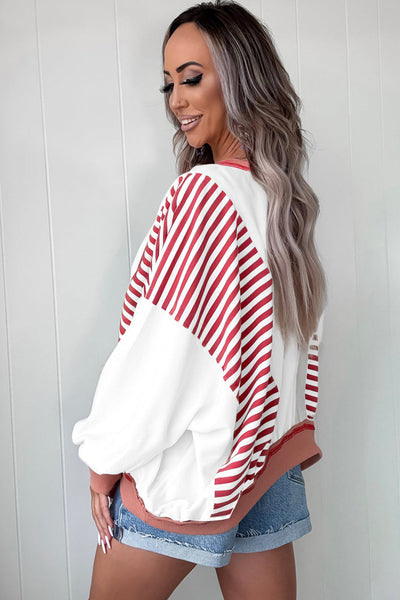 Women's Cozy Women's Stripe Patchwork Sweatshirt - Trendy Casual Style in Vibrant Colors for Everyday Comfort and Fashion