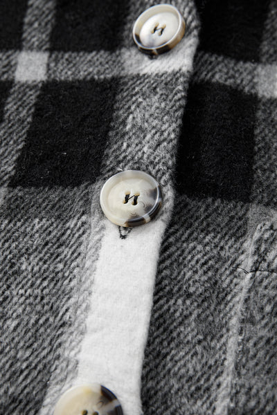 Women's Charcoal and White Plaid Button-Down Shacket
