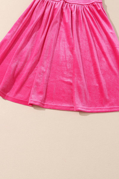 Women's Rose Velvet Smocked Bodice Dress with Ruffle Neck