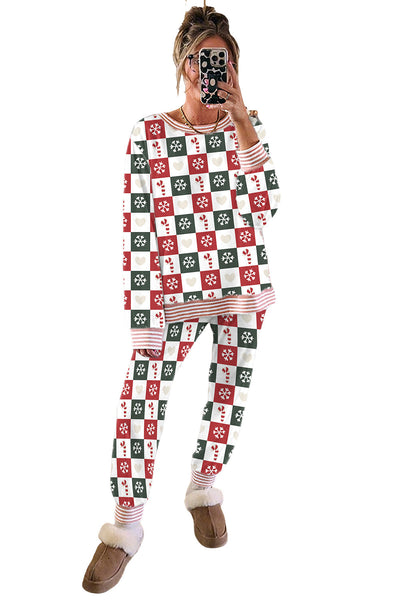 Festive Red Plaid Women's Christmas Lounge Set - Cozy Pajama Top and Pants for Relaxed Holiday Comfort