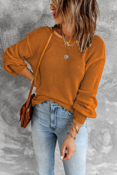 Trendy Women's Orange Drop Shoulder Sweater with Cut-Out Back and Tie Detail Cozy Fall Fashion Essential
