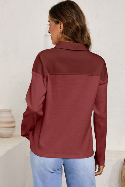 Soft Beige Women's Relaxed Fit Thermal Knit Top - Long Sleeve for Ultimate Comfort and Effortless Style