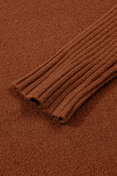 Women's Cozy Chestnut Ribbed High Neck Shift Dress with Pockets - Perfect Fall Fashion for Effortless Style