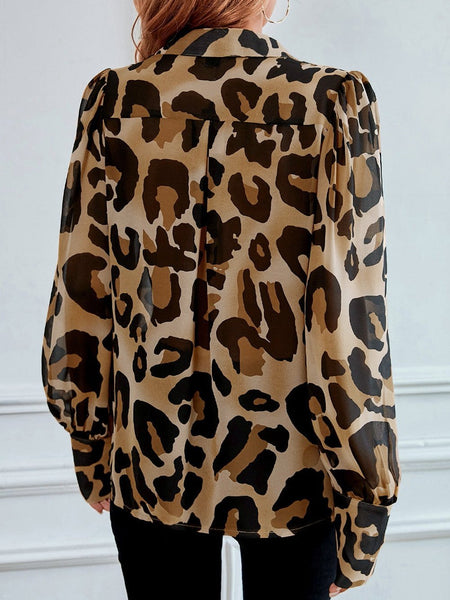 Leopard Print Bishop Sleeve Elegant Shirt