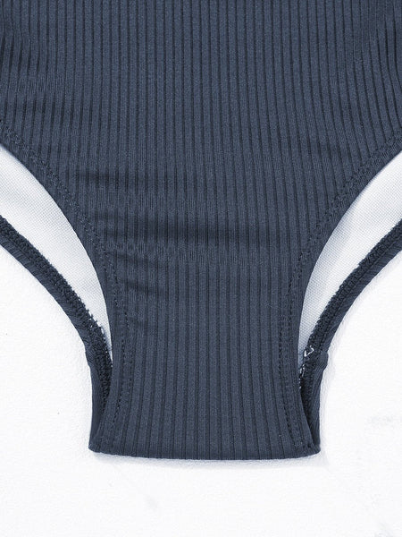Nautical Blue Ribbed Ruched Drawstring Monokini