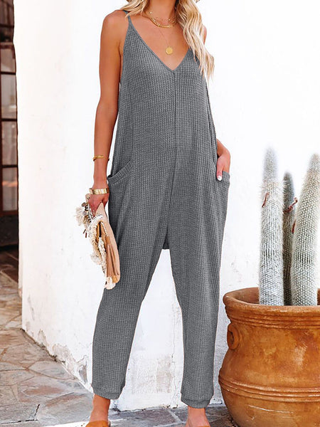 Elevate Your Street Style with Women's Sleeveless V-Neck Jumpsuit
