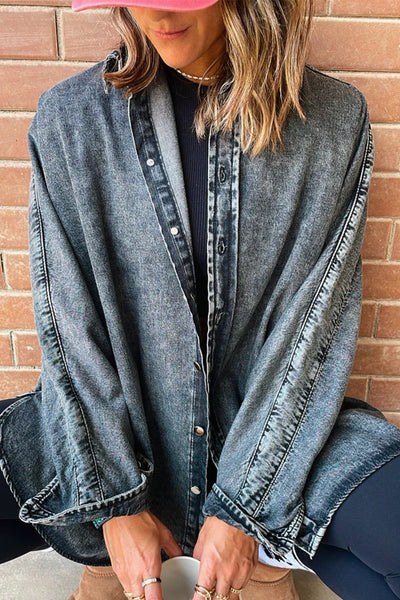 Women's Real Teal Contrast Panel Boyfriend Denim Jacket with Patchwork Design - Trendy and Comfortable Fit