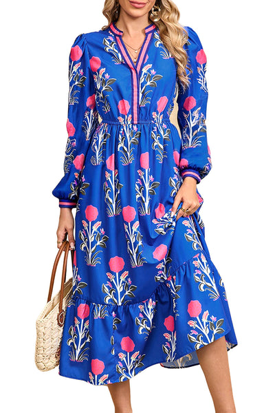 Flattering Women's Floral Print Midi Dress - Elegant Spring & Summer Style, Comfortable Fit for Any Occasion