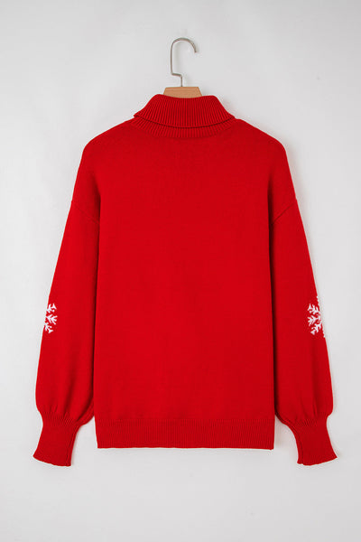 Women's Merry Script Turtleneck Sweater in Fiery Red Knit