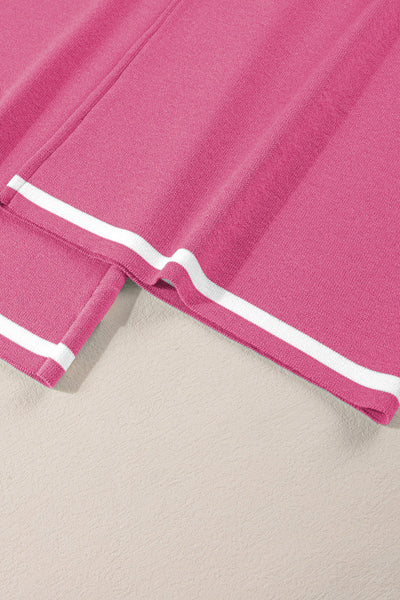 Women's Bright Pink Textured Knit Sweater and Wide-Leg Pant Set