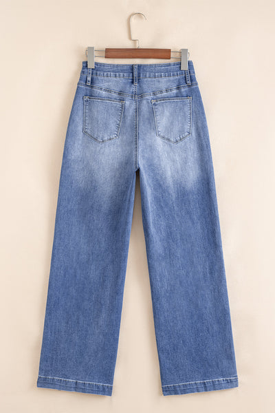 Flattering High-Waisted Blue Jeans for Women - Stylish Casual Fit Perfect for Everyday Outings and Effortless Style