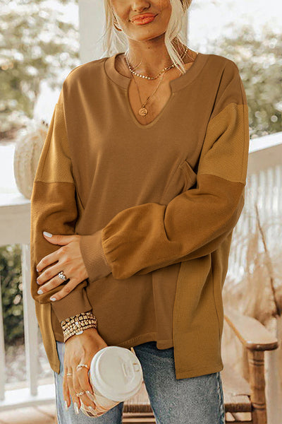 Chic Women's Patchwork Sweatshirt in Rich Textures - Comfy Casual Pullover for Effortless Style and Everyday Comfort