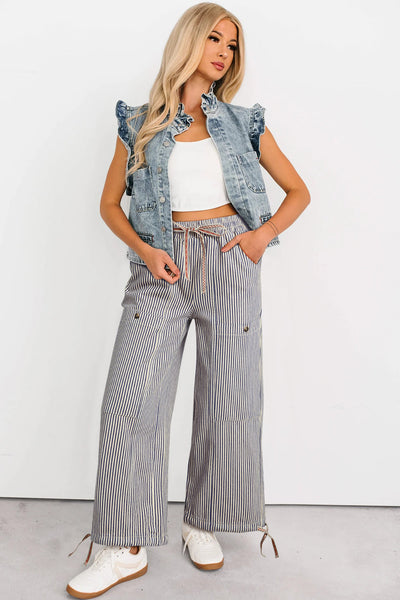 Women's Striped High-Waist Drawstring Utility Jogger Pants
