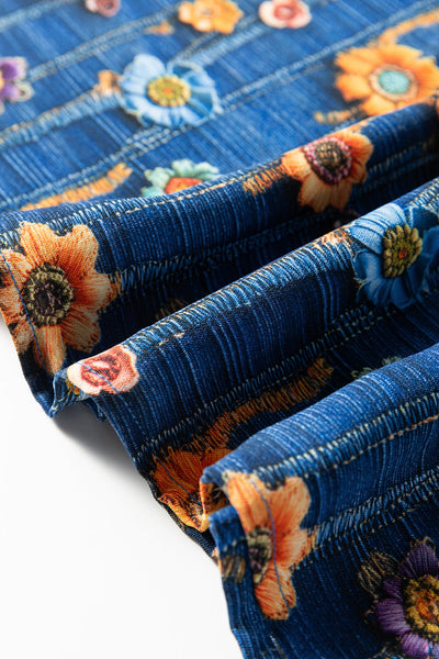Women's Relaxed Fit Blue Floral Print Blouse - Stylish Short Sleeve Summer Top for Casual Outings and Everyday Wear