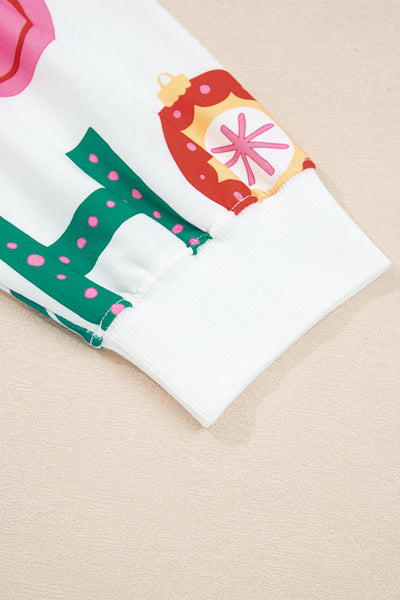 Plus Size Women's White Christmas Ho Ho Ho Print Long Sleeve Lounge Top & Shorts Set - Festive Comfort Outfit