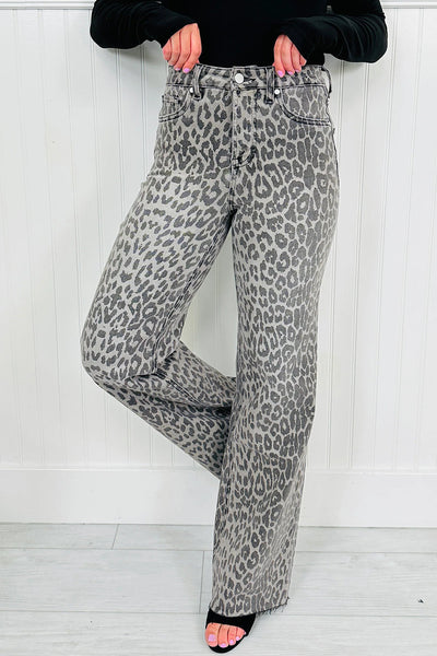 stylish women's high-rise leopard print jeans with tummy control and raw hem - comfortable fit for everyday outfits with practical styling and