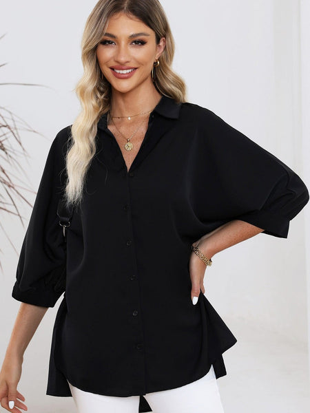 Satin Commute Solid Color V Neck Long Sleeved Blouse