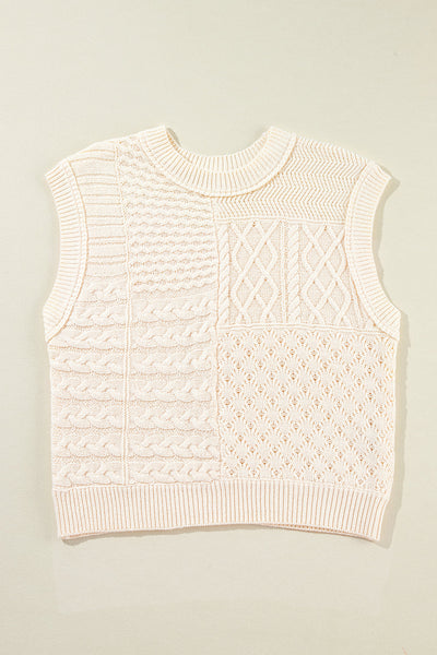 Cozy Beige Cable Knit Sweater Tank for Women with Dolman Armholes - Stylish Layering Essential for Every Wardrobe