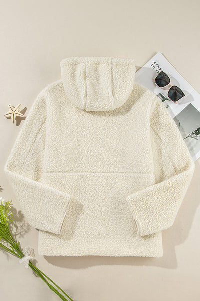 Cozy Women's Beige Fleece Zip-Up Hoodie Jacket with Drawstring and Pockets for Effortless Casual Style